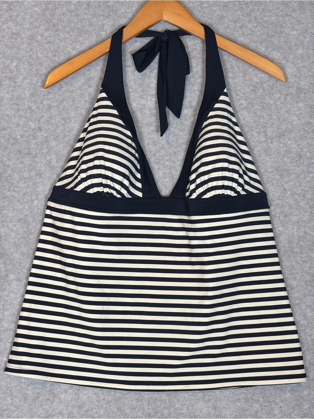 Boden Striped Halter Tankini Swim Top-Navy/Ivory White-Women Size 16
